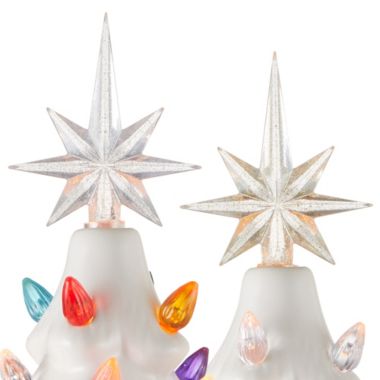Casafield Hand Painted Ceramic Christmas Tree, 15-Inch Pre-Lit Tree with 128 Multi Color Lights and 2 Star Toppers. View a larger version of this product image.