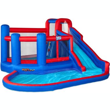 Sunny & Fun Big Time Bounce-A-Round Inflatable Water Slide Park - Heavy-Duty for Outdoor Fun - Climbing Wall, Slide & Splash Pool - Easy to Set Up & Inflate with Included Air Pump & Carrying Case. View a larger version of this product image.