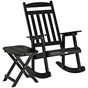 Outsunny Wooden Rocking Chair Set, 2-Piece Outdoor Porch Rocker with Foldable Table for Patio, Backyard and Garden, Black