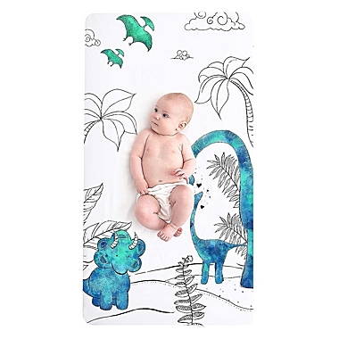 JumpOff Jo Fitted Crib Sheet - Cotton Crib Sheet for Standard Sized Crib Mattresses - Hypoallergenic and Breathable - 28 x 52 Inches - Tiny Dinosaur. View a larger version of this product image.