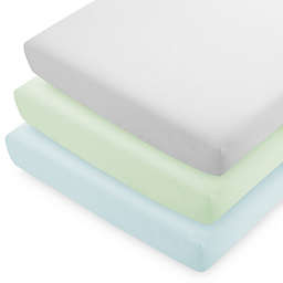 Bare Home Crib Microfiber Fitted Bottom Sheets (Crib - 3 Pack, Sky Blue/Spring Mint/Cloud Grey)