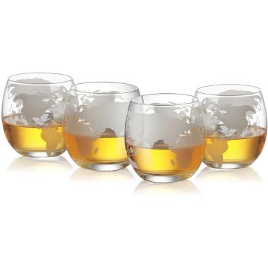 Etched World Decanter Car Whiskey Globe With 4 World Map Glasses. View a larger version of this product image.
