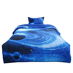 PiccoCasa Twin Galaxy White Blue Comforter Set for Twin Bed -3D Outer Space Themed Bedding- All-Season Down Alternative Quilted Duvet - Reversible Design- Includes 1 Comforter & 1 Pillowcase