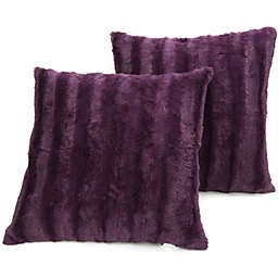 Cheer Collection Set of 2 Decorative Throw Pillows - Reversible Faux Fur to Microplush 20x20  - Purple