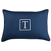 Outdoor Living and Style 20" Navy Blue and White Embroidered Monogram "T" Rectangular Lumbar Pillow