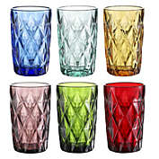 Colored Glass Drinkware   9.5 Ounce Water Glasses   Set Of 6   Cobalt Blue Diamond Patte