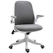 Vinsetto Linen-Touch Fabric Office Desk Chair Swivel Task Chair with Adjustable Lumbar Support, Height and Flip-up Padded Arms, Grey