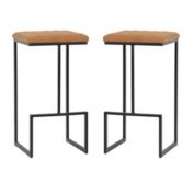 LeisureMod Quincy Leather Bar Stools With Gold Metal Frame Set of 2