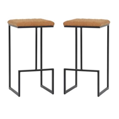 LeisureMod Quincy Leather Bar Stools With Gold Metal Frame Set of 2. View a larger version of this product image.