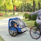 Alternate image 1 for Aosom 2-Seat Kids Child Bicycle Trailer with a Strong Steel Frame, 5-Point Seat Harnesses, & Comfortable Seat, Blue