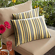 Outdoor Living and Style Set of 2 Yellow and Gray Sunbrella Foster Metallic Indoor and Outdoor Throw Pillows, 20"