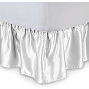 SHOPBEDDING Satin Ruffled Bed Skirt with Platform, Twin, White, 21" Drop Bedskirt - Wrinkle Free and Fade Resistant