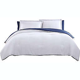 The Nesting Company Chestnut Collection Reversible Bed in a Bag Bedding Down Alternative 7 Piece Comforter and Sheet Set, Hotel Quality Luxuriously Soft Lightweight and Comfortable Microfiber - King - White/Navy
