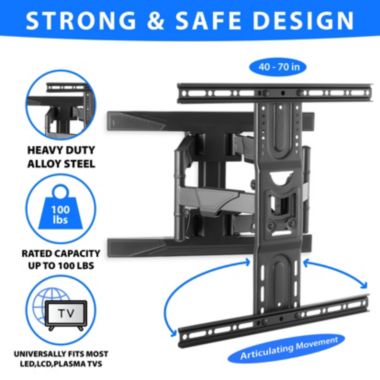 Mount Factory Heavy-Duty Full Motion TV Wall Mount - Articulating Swivel Bracket Fits Flat Screen Televisions from 42" to 70" (VESA 400 x 600 Compatible) - Tilt Swing Out Arm with 10' HDMI Cable. View a larger version of this product image.