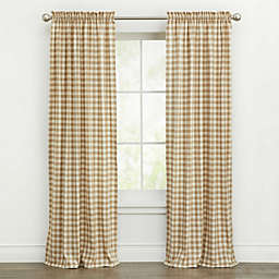 Kate Aurora Country Farmhouse Buffalo Check Plaid Gingham Window Curtains - 42 in. W x 84 in. L, Linen