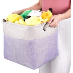 Kitcheniva Large Storage Basket Rectangular Fabric Collapsible Organizer Bin Box 13×13×13In White Purple