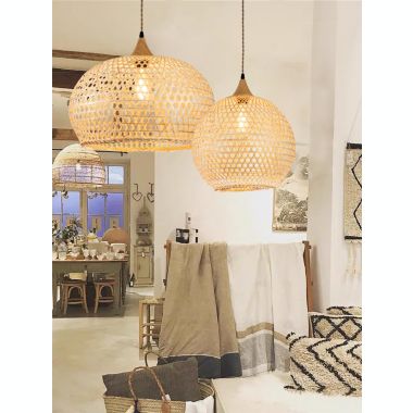 ELE Light & Decor Lily 1-Light Beige Pendant Design Pendant Light with Rattan Shade. View a larger version of this product image.