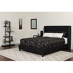 Flash Furniture Riverdale Queen Size Tufted Upholstered Platform Bed in Black Fabric with Pocket Spring Mattress