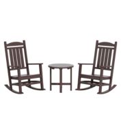 WestinTrends 3-Piece Outdoor Porch Rocking Chairs with Round Side Table Set, Dark Brown