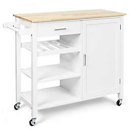Costway Kitchen Island Cart Rolling Serving Cart Wood Trolley-White