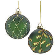Kurt Adler Ornaments For Christmas Tree, Gold/Emerald Green Embellish Balls, 80 MM Diameter, 6 Piece