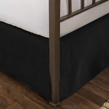 SHOPBEDDING Tailored Velvet Bed Skirt with Split Corner 21inch Drop-Full, Black Modern Dust Ruffle, High-End. View a larger version of this product image.