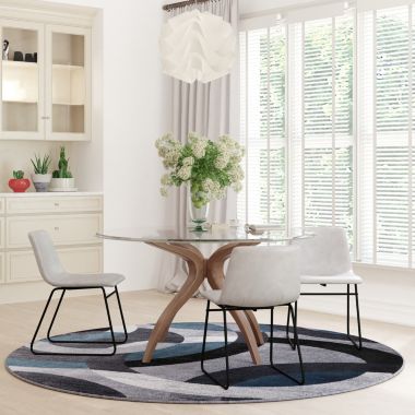 Emma and Oliver Amias 8'x8' Round Geometric Circles Olefin Area Rug in Blue and Grey with Natural Jute Backing. View a larger version of this product image.