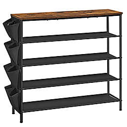 VASAGLE 5-Tier Shoe Rack, Narrow Shoe Organizer, for Closet Entryway, with 4 Fabric Shelves and Top for Bags, Shoe Shelf, Steel Frame, Industrial, Rustic Brown and Black