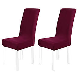 PiccoCasa Velvet Spandex Fabric Stretch Dining Room Chair Slipcovers Super Fit Chair Protector Home Decor Set of 2 Washable, Burgundy Medium