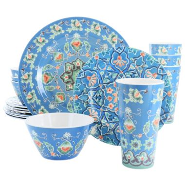Laurie Gates Tallulah 16 Piece Round Melamine Dinnerware Set in Blue. View a larger version of this product image.