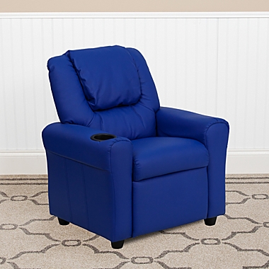 Flash Furniture Contemporary Blue Vinyl Kids Recliner With Cup Holder And Headrest - Blue Vinyl. View a larger version of this product image.
