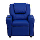 Alternate image 2 for Flash Furniture Contemporary Blue Vinyl Kids Recliner With Cup Holder And Headrest - Blue Vinyl
