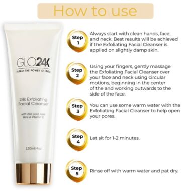 GLO24K Exfoliating Facial Cleanser with 24k Gold, Aloe Vera & Vitamin C. View a larger version of this product image.