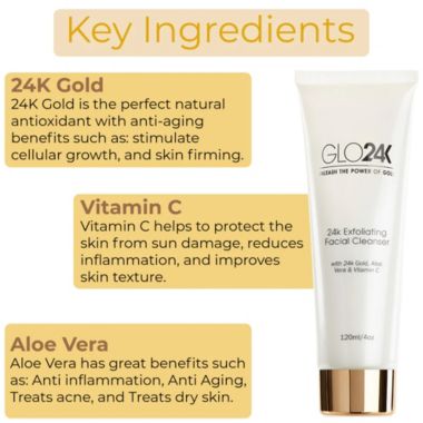 GLO24K Exfoliating Facial Cleanser with 24k Gold, Aloe Vera & Vitamin C. View a larger version of this product image.