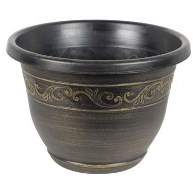 Garden Elements Outdoor Tulip Banded Plastic Planter, Gold, 13". View a larger version of this product image.
