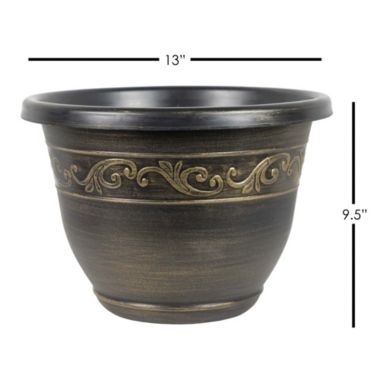 Garden Elements Outdoor Tulip Banded Plastic Planter, Gold, 13". View a larger version of this product image.