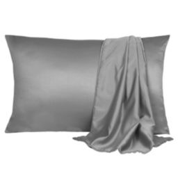PiccoCasa 2 Pack Satin Solid Pillowcase for Hair and Skin, Cool, Soft Breathable Pillow Cases Queen 20x30 Inch Grey with Envelope Closure