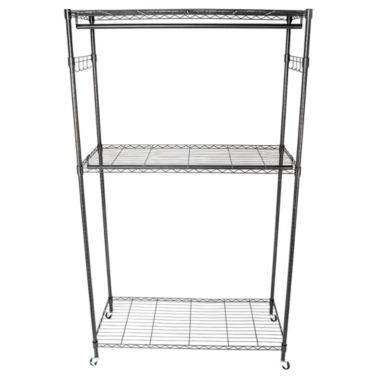 Inq Boutique Double Rod Closet 3 Shelves Wire Shelving Clothing Rolling Rack Heavy Duty Garment Rack. View a larger version of this product image.