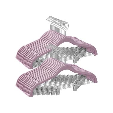 SONGMICS Pants Hangers, Set of 30 Velvet Hangers with Adjustable Clips, Space-Saving, Non-Slip for Skirts, Coats, Dresses, 16.7-Inch Long, Pale Purple. View a larger version of this product image.