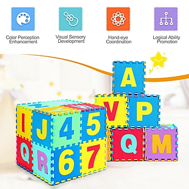 Slickblue Kids Foam Interlocking Puzzle Play Mat with Alphabet and Numbers 72 Pieces Set. View a larger version of this product image.