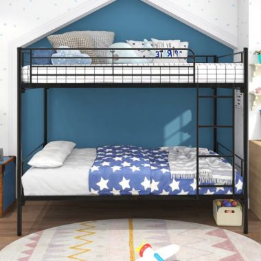 Infinity Merch Twin-Over-Full Bunk Bed with Metal Frame and Ladder in Black. View a larger version of this product image.
