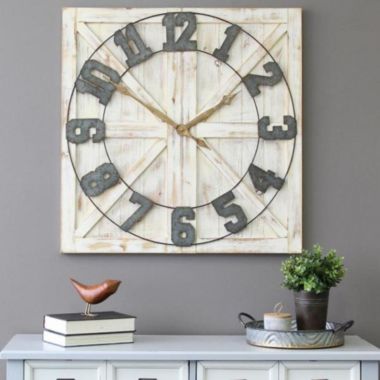 HomeRoots Decor Square Distressed Wood and Metal Wall Clock with Vintage Touch - 321222. View a larger version of this product image.