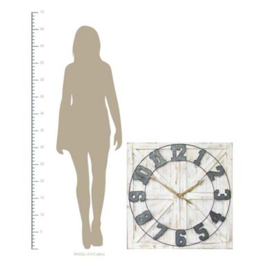 HomeRoots Decor Square Distressed Wood and Metal Wall Clock with Vintage Touch - 321222. View a larger version of this product image.