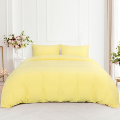 PiccoCasa 3 Pieces Queen Yellow Duvet Cover Set, Soft Comforter Cover Set(1 Duvet Cover + 2 Pillowcases) Breathable Bedding Quilt Cover Sets with Zipper Closure & Corner Ties