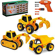 Toyvelt 16 in 3 Construction Take Apart Trucks Stem with Electric Drill - Dump Truck, Cement Truck & Digger Toy, with Drill Included, Great Gift For Boys & Girls Ages 3 - 12 Years Old - Updated 2021