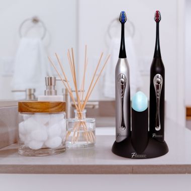 Pursonic Dual Handle Sonic Toothbrush with UV Sanitizer, 12 brush heads, Black/Silver. View a larger version of this product image.