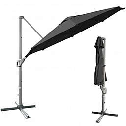 Costway 11ft Patio Offset Umbrella with 360° Rotation and Tilt System-Gray
