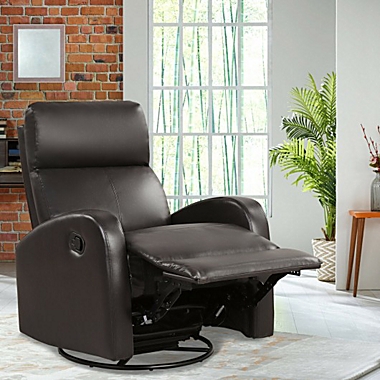 Costway Recliner Chair Swivel Rocker Manual Single Sofa Lounger with Footrest-Brown. View a larger version of this product image.
