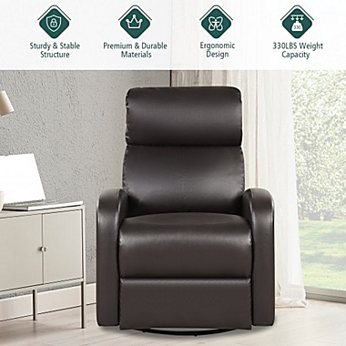 Costway Recliner Chair Swivel Rocker Manual Single Sofa Lounger with Footrest-Brown. View a larger version of this product image.