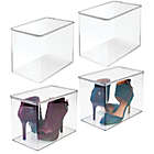 Alternate image 3 for mDesign Stackable Closet Shoe Storage Bin Box with Lid, Clear, 4-Pack